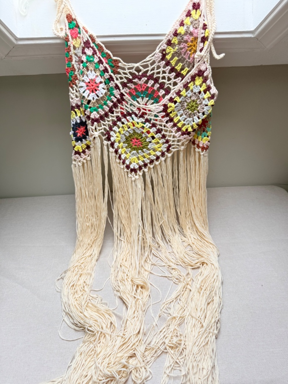 Boho Crochet Fringed Tank Top Bathing Suit Coverup Retro Festival Vibe - Picture 9 of 9